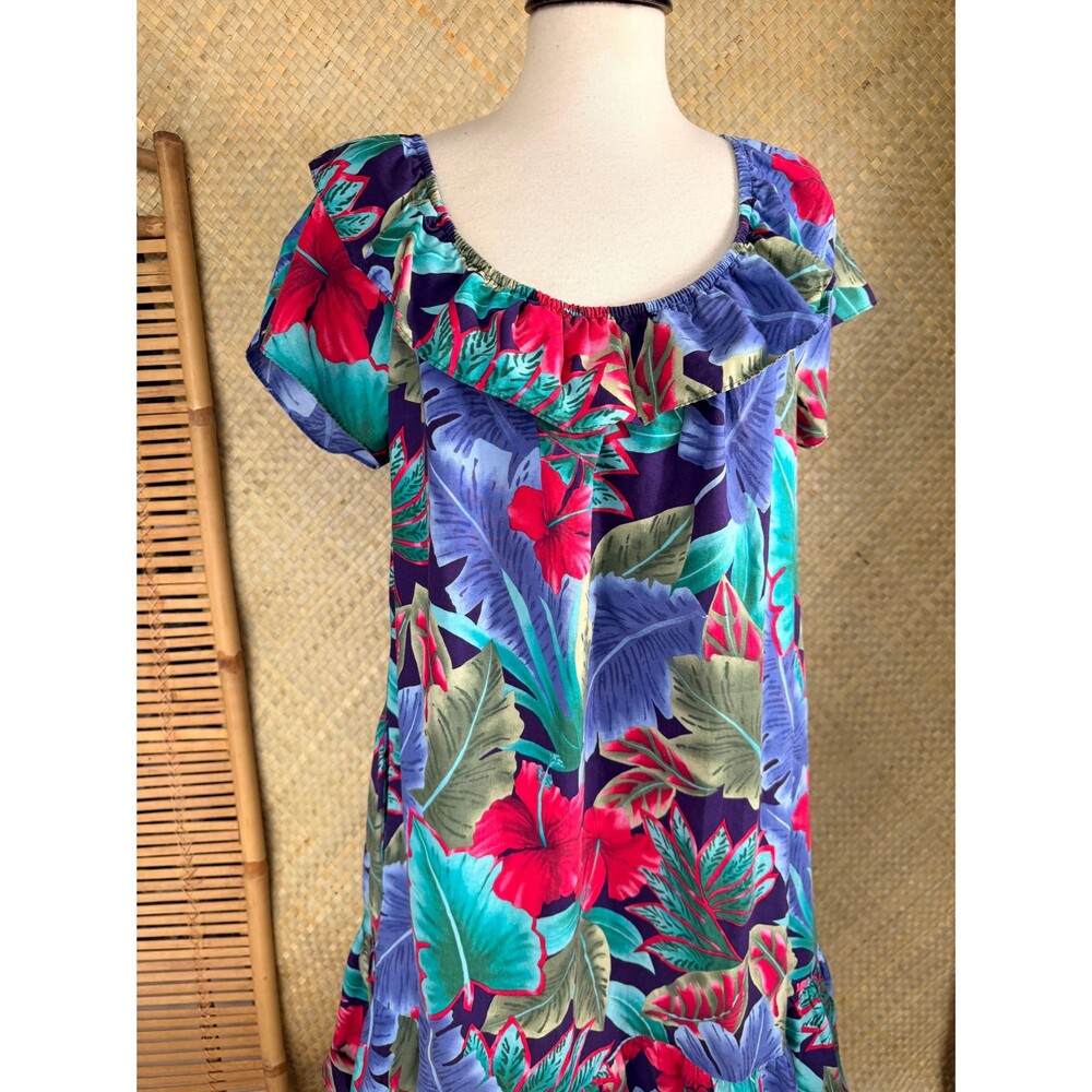 Vintage 90s Hilo Hattie Cotton MuuMuu Dress Hawaiian Sundress Tiki Luau XL